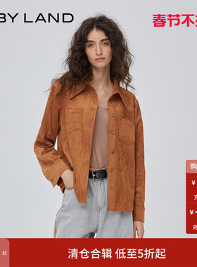 IF BY LAND 设计师品牌早秋新款黄色仿麂皮绒翻领口袋衬衫
