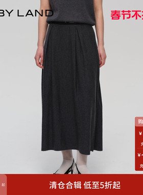 IF BY LAND 设计师品牌秋季新款灰色绵羊毛高腰半身裙女
