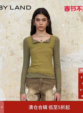 IF BY LAND 设计师品牌春夏绿色黑色红色两件套背心长袖T恤