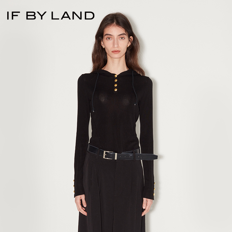 IFBYLAND弹力连帽纽扣针织衫