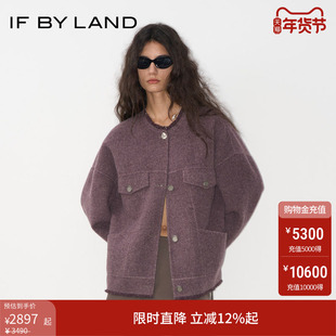 IF BY LAND 设计师品牌 2025秋冬新款紫色毛边双面呢廓形工装外套