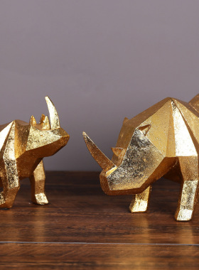 树脂工艺品家居装饰摆件北欧风金色犀牛客厅卧室装V饰摆件新品摆