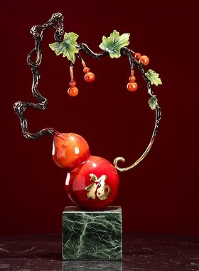 新中式五福临门全铜葫芦福禄摆件酒店客厅玄关乔S迁新居送礼工艺