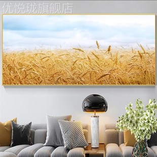 五谷登图挂画 金色阳麦r穗麦田背景墙 现丰简代约丰收稻田装光饰