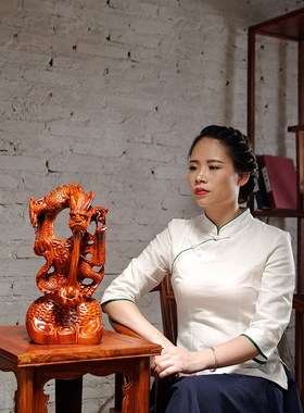 花梨木雕龙摆件红木雕刻十二生肖动物龙H家居客厅办公室装饰工艺