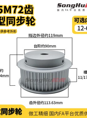 HTPA72S5M150-B-P-du12至d65孔 S5M-72齿同步轮铝合金同步带轮齿