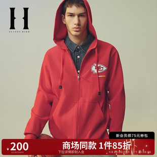 SEASON HIGH春季NFL联名堪萨斯城酋长队字母刺绣舒适连帽卫衣男装
