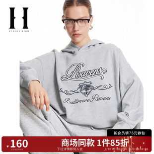 SEASONHIGH卫衣连帽立体刺绣字母百搭休闲上衣女款