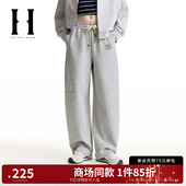 舒适灰色垂感卫裤 SEASON 裤 子松紧腰头NFL联名时尚 HIGH女装 休闲裤