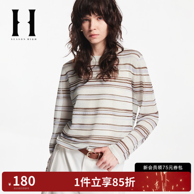 SEASON HIGH女装春季针织衫上衣空气感简约潮金属logo装饰圆领