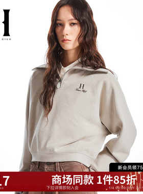 SEASON HIGH女装卫衣秋冬logo刺绣立领半拉链短款上衣S25433006