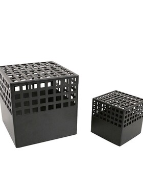 现代简约欧式轻奢黑色金属方形镂空花器摆M件样板房售楼处软装饰