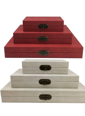 新中式现代轻奢白k色皮质首饰盒博古梳妆台红色储物收纳样板房饰