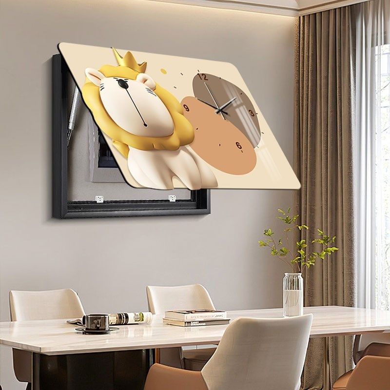 奶油风电a表箱装饰画带钟表现代简约开关配电箱电表盒电闸挂画卡