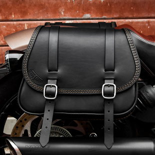 印第安bobber轻骑兵侦察兵x改装边包大号带锁防水牛皮边箱尾箱黑