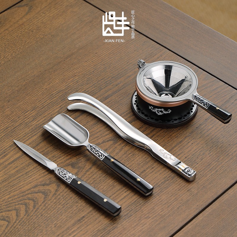 贤丰不锈钢茶具配件茶道六君z子礼盒装茶刀茶漏茶夹公道杯整套