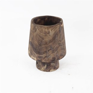 现代简约实木花瓶花桶插干花器桌面摆件天然树纹做旧碳Y化装饰器