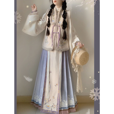 壹拾柒汉服女冬季【虞美人】合领比甲日常清新刺绣加绒保暖新年穿