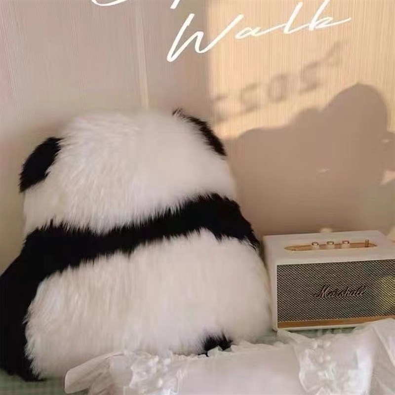 羊毛熊猫背影抱枕沙发客厅卧室靠枕Dins风飘窗坐垫女生睡觉靠垫子