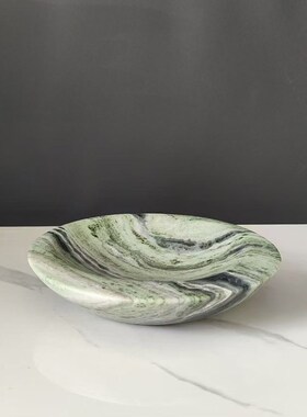 现代新中式侘寂风j天然大理石鸟巢收纳碗碟摆件样板间客厅果盘装