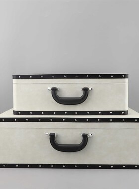 欧式轻奢木质皮革手提收纳盒装饰B摆件卧室玄关客厅酒店家居装饰