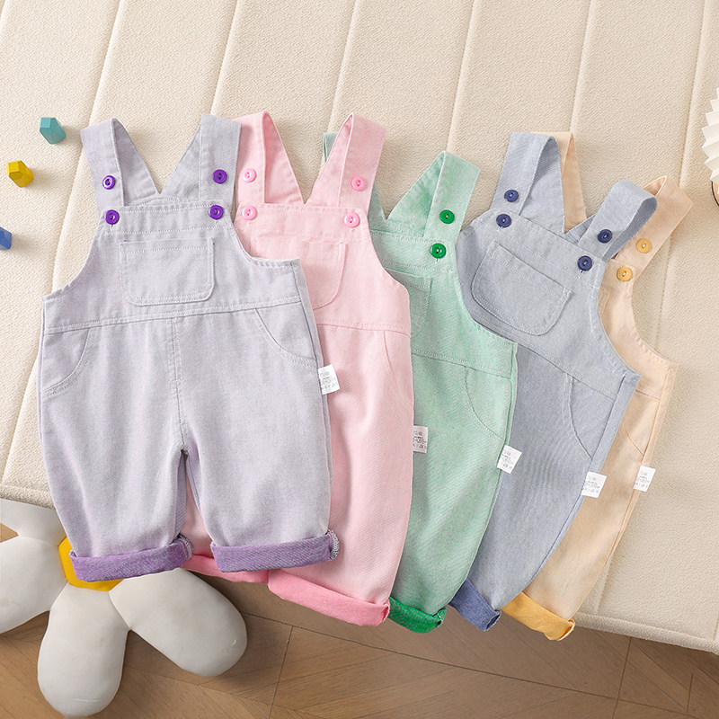 儿童春秋款彩色背带裤男女宝宝春季软牛仔裤春季洋气休闲外穿裤子