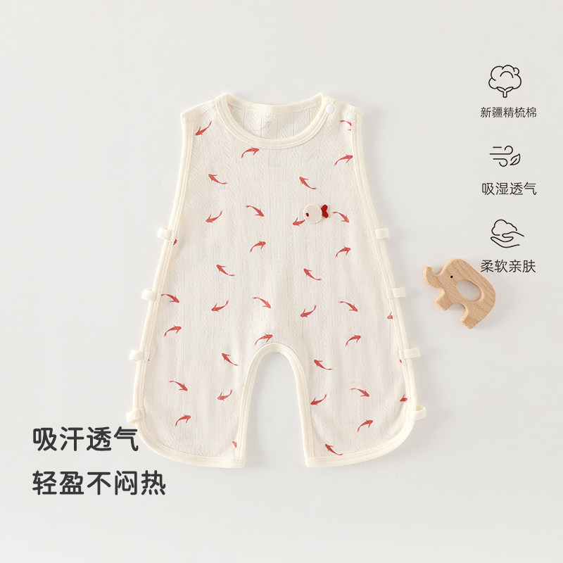 宝宝琵琶衣夏季薄款连体衣婴幼儿纯棉无袖背心哈衣无骨透气睡衣
