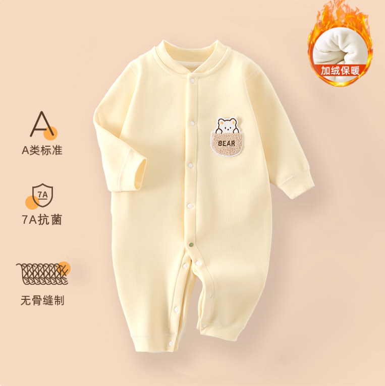 婴儿秋冬款暖暖绒保暖连体衣男女宝宝卡通加绒加厚哈衣爬服外出服