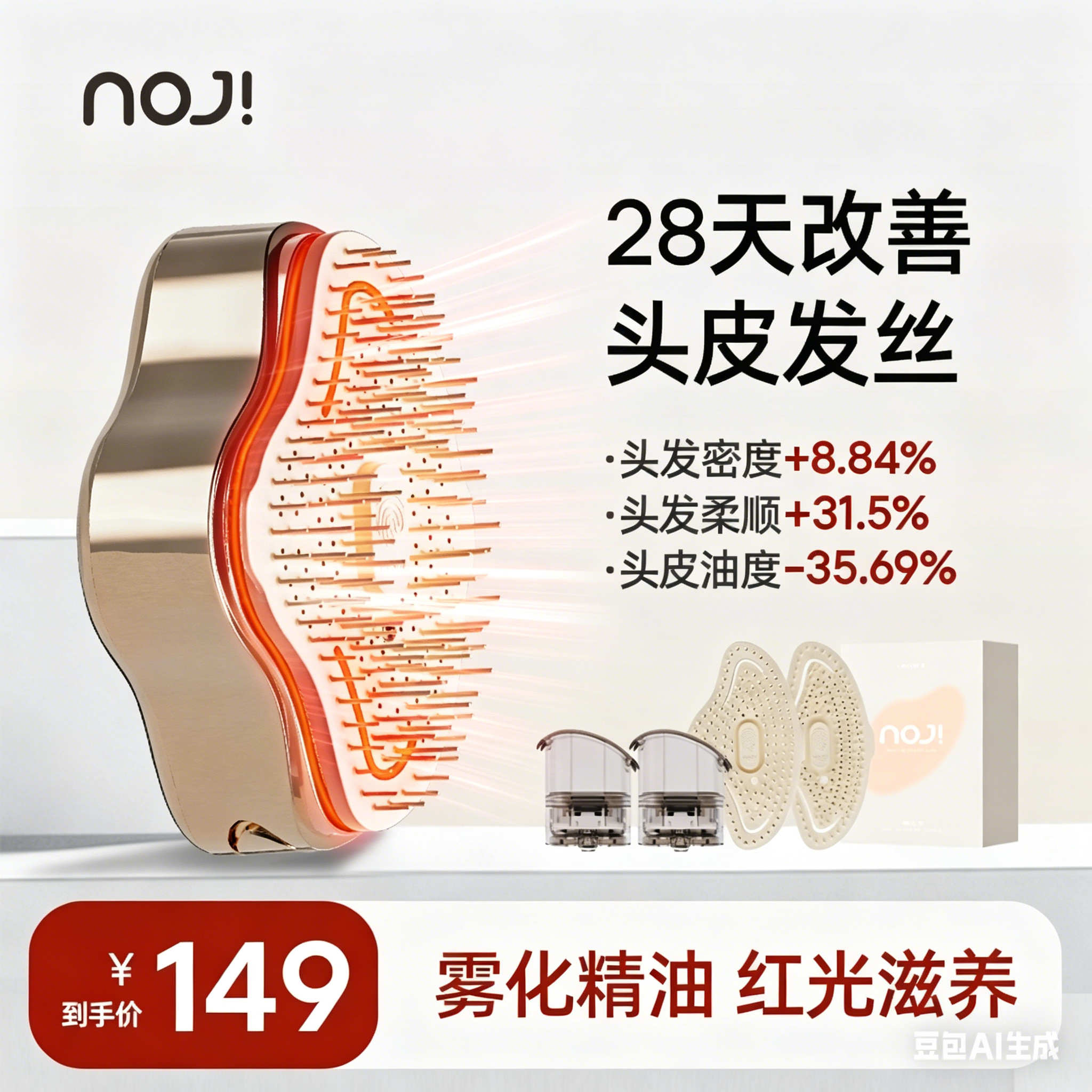 【婧姐专属】NOJI云感细雾护发精油梳按摩梳顺发红光护理电动梳