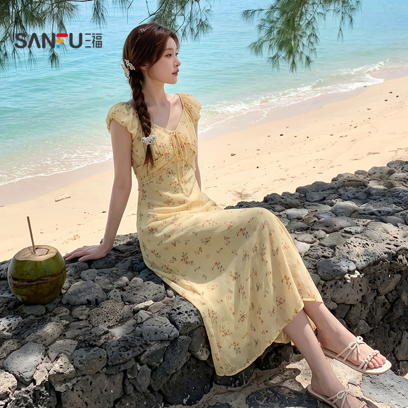 三福夏季新品小碎花连衣裙