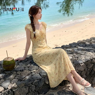 三福夏季新品小碎花连衣裙