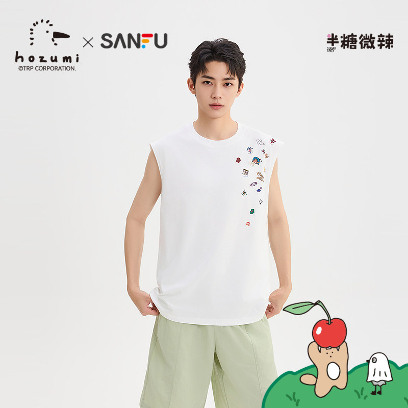 三福2026夏季男士异位贴纸图案背心 休闲宽松圆领上衣526734