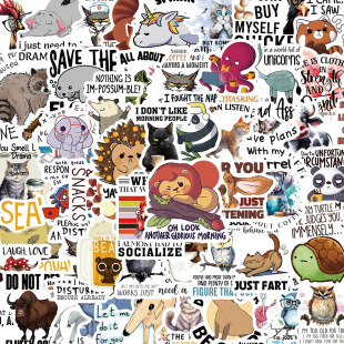 50张搞笑动物英文语录贴纸ins风手账手机壳笔记本电脑冰箱装 饰贴画可爱卡通小动物表情包贴纸