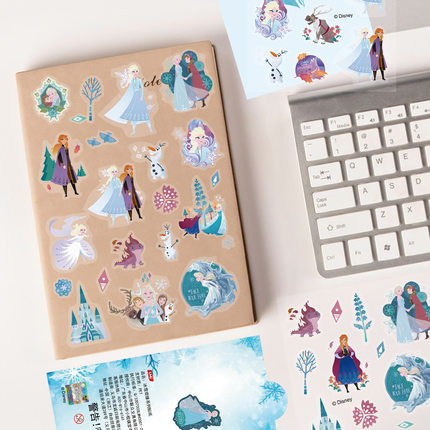 4张正版授权迪士尼冰雪奇缘贴纸pet材质透明防水贴爱莎安娜艾莎公主卡通可爱diy装饰手机笔记本电脑平板贴画