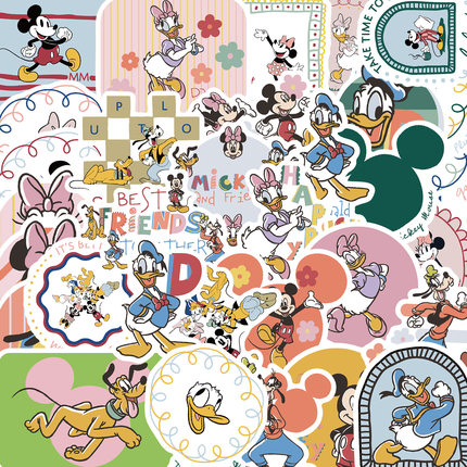 100张正版授权迪士尼米奇和朋友们涂鸦贴米老鼠贴纸手账素材diy装饰吉他手机壳笔记本电脑平板行李箱防水贴画