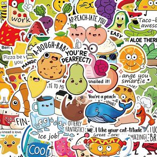 100张简约趣味奖励儿童贴纸装 饰行李箱笔记本双关语激励手帐贴画卡通可爱混合动植物防水贴纸