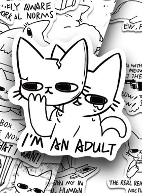 小猫咪贴纸简约线条黑白小猫