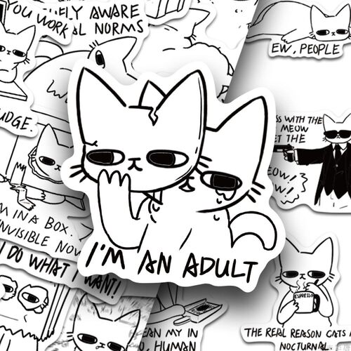 小猫咪贴纸简约线条黑白小猫