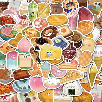 65张3D食物贴纸可爱网红小众清新个性创意手机壳笔记本电脑ipad收纳盒手账装饰防水贴纸