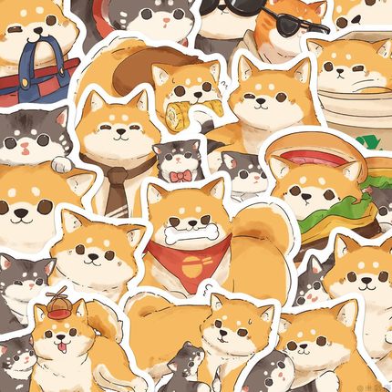 100张原创小狗阿柴小猫咪贴纸卡通可爱高颜值小动物手账素材手机壳笔记本电脑平板ipad行李箱装饰防水贴画diy