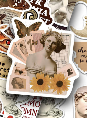 100张Dark Academia贴纸ins简约欧美风复古英文手账手机壳笔记本电脑平板水杯桌面diy装饰防水贴画