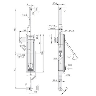 锁天地锁连杆锁拉杆锁传动齿z条工业电气柜门锁ms731