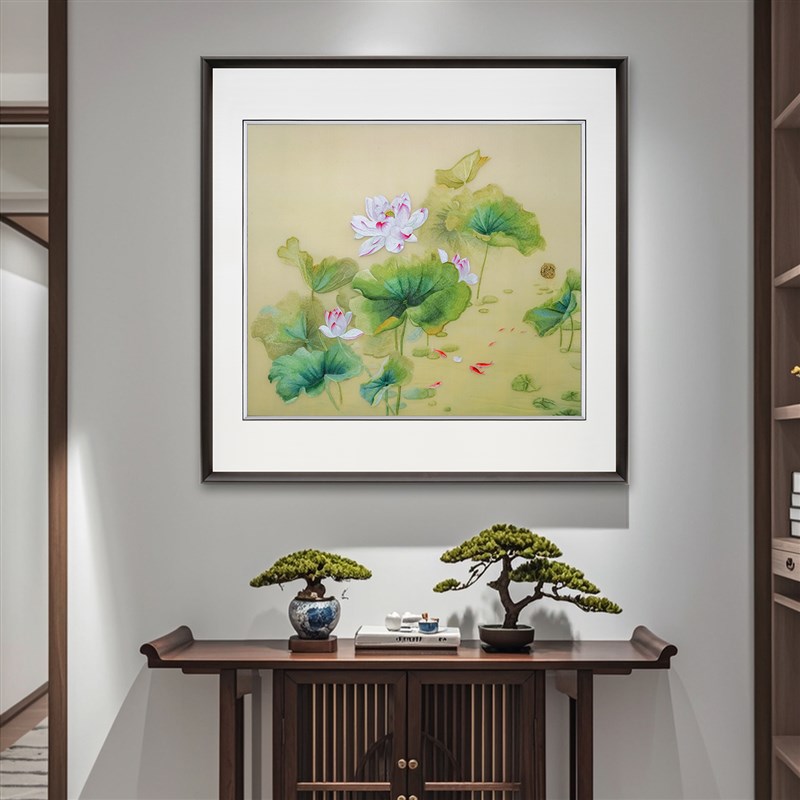 苏绣成品新e中式纯手工刺绣荷花荷塘情趣客厅书房卧室精品装饰挂