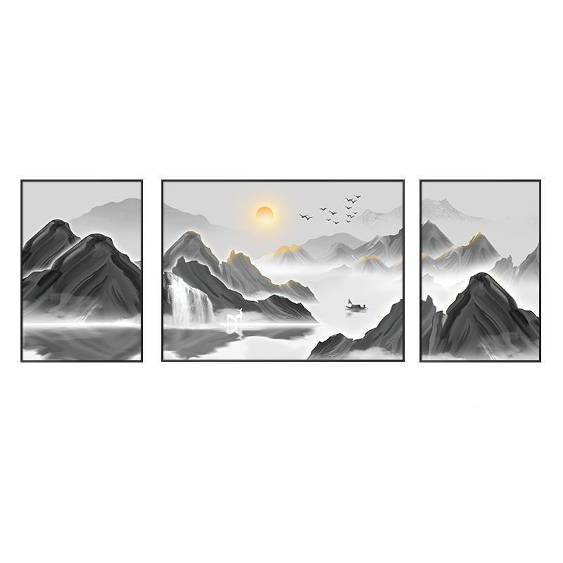 东墨新中画式客厅装饰水画书房壁旭日升背景墙挂沙画高档发大画气图片