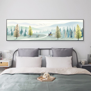 饰画现代横幅卧室背景风景X挂画房间壁画 麋鹿床头装 5873 北欧风格