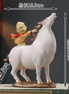 新中式创意马上有钱装饰摆件客厅高档老板办公室桌面生Z肖马工艺