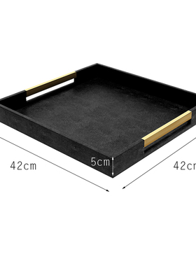 现代新中式黑色放行托盘摆件样板间玄G关电视柜收纳盘软装饰品餐