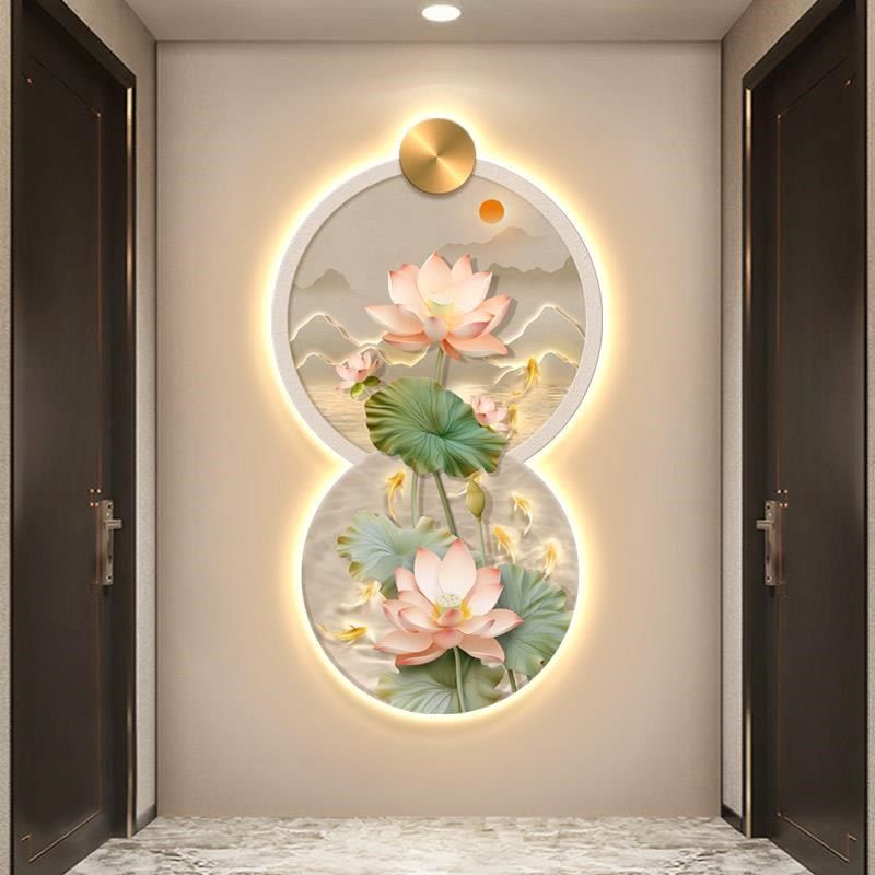 网红荷花简九厅鱼图玄关光走发光装代M客灯现约廊过道饰壁挂,家居饰品,现代装饰画,淘宝优惠券,粉丝福利购,淘宝优惠卷