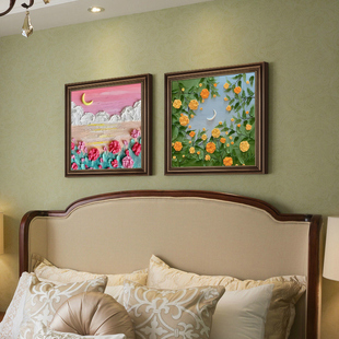 花卉肌理画主卧床头挂画治愈v系儿童房装 房间艺术风景油 饰画美式