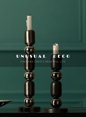 现代轻奢银黑不锈钢圆球拼接烛台客D厅餐桌样板间装饰烛台桌面摆